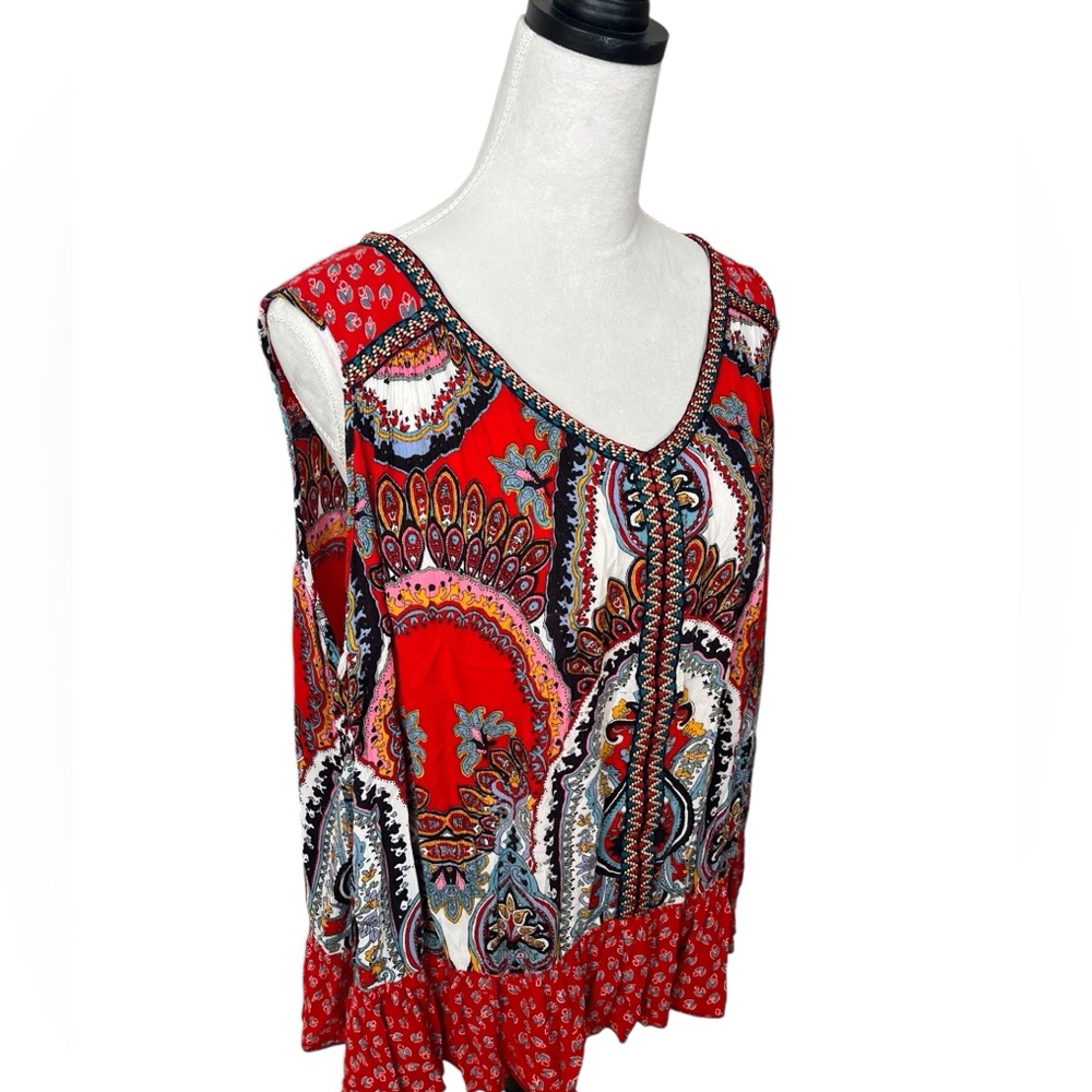 Bila boho Indian floral embroidered mixed print flowy tank XXL casual relaxed - Picture 4 of 8
